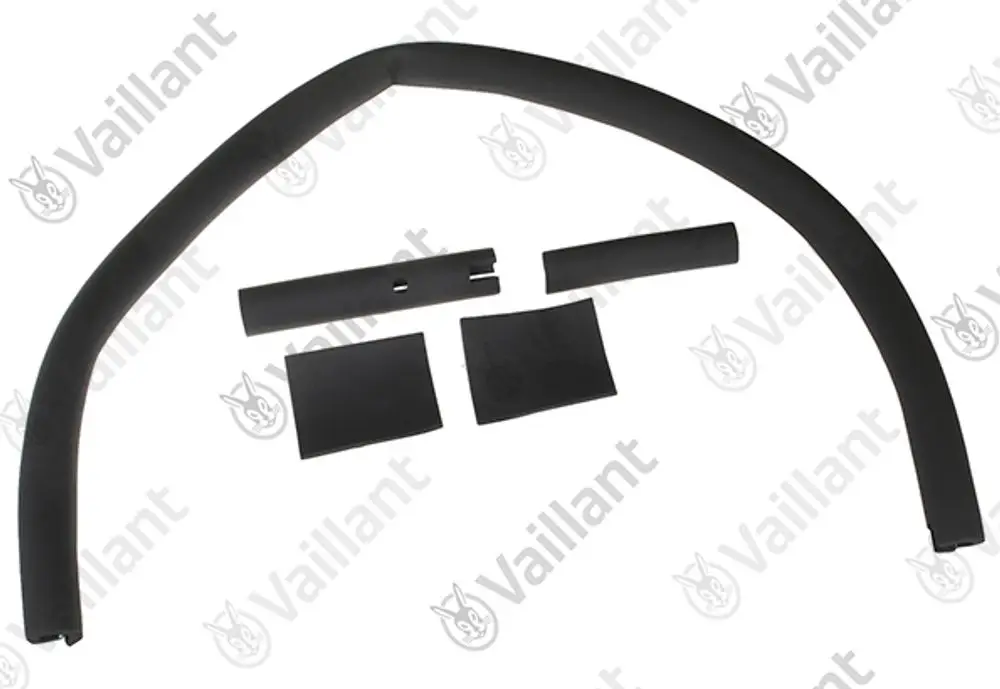 Vaillant-Isolierungset bestehend aus einem gebogenen Schaumstoffprofil und mehreren flachen Gummiteilen zur Wärmedämmung oder zum Schutz von Rohren.